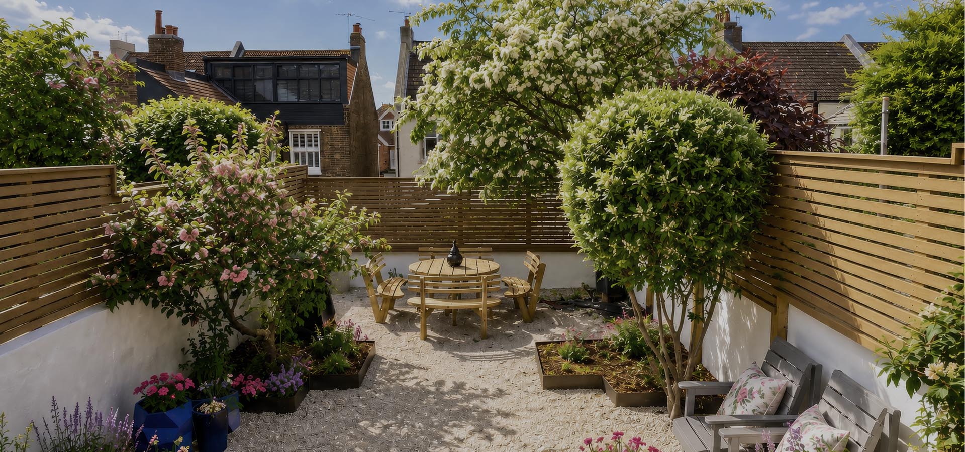Landscaped garden with cedar screening, Brighton